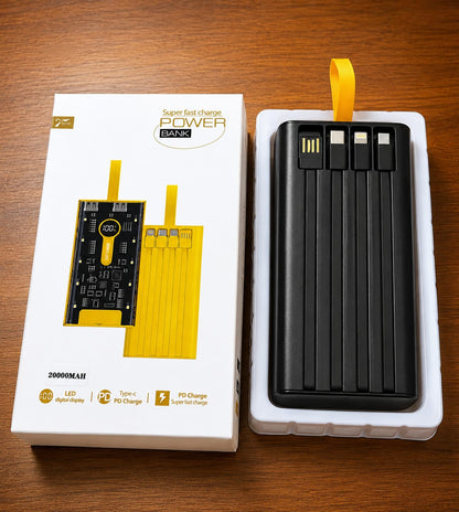 20000mAh Transparent Power Bank with 4 USB Cable