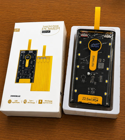 20000mAh Transparent Power Bank with 4 USB Cable