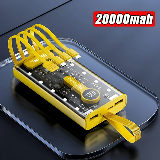 20000mAh Transparent Power Bank with 4 USB Cable