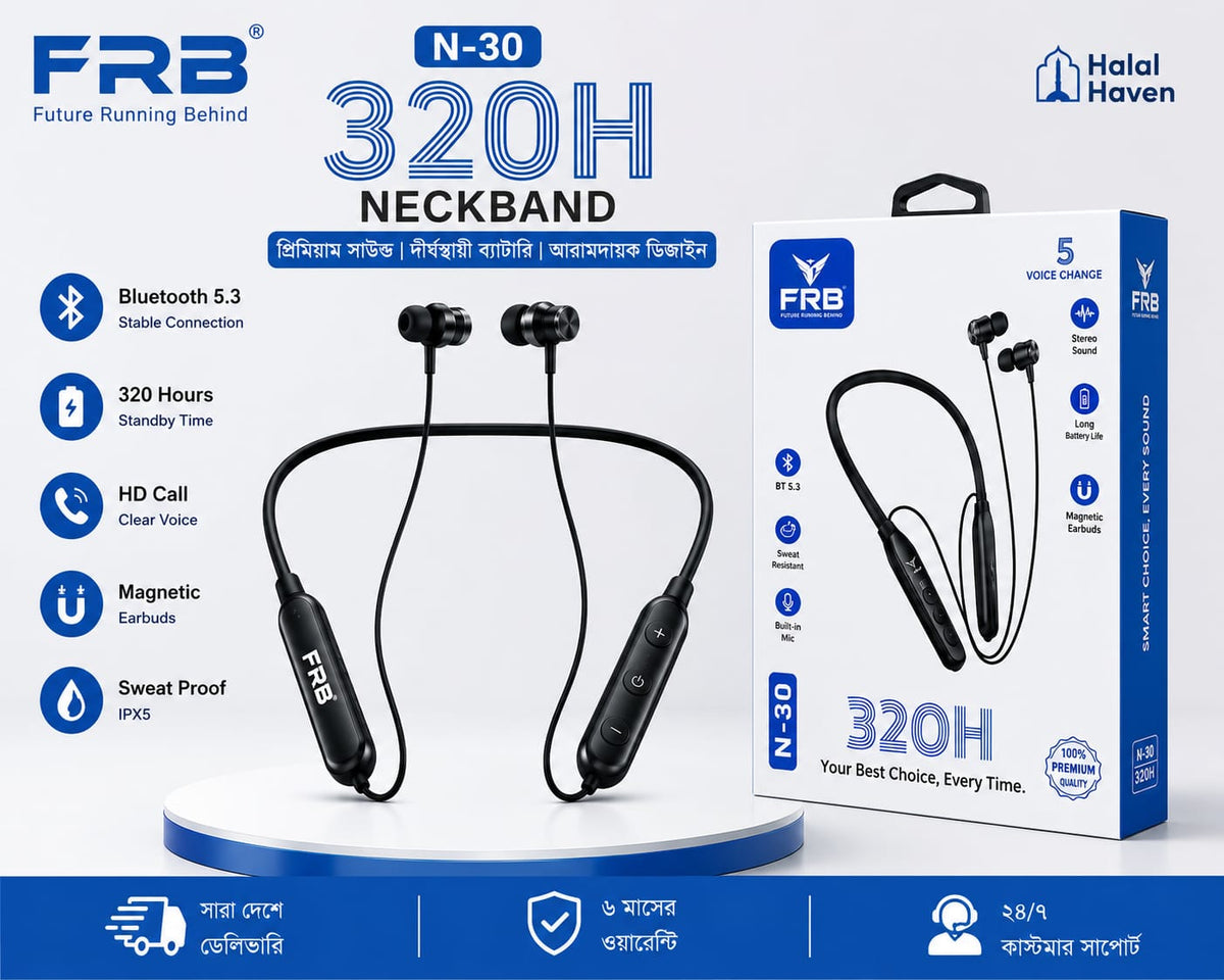 FRB N-30 320H Neckband – Bluetooth 5.3, HD Call & 5 Voice Change